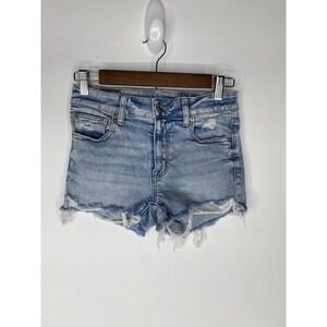 American Eagle High Rise Shortie Light Wash Womens Size 2 Distressed